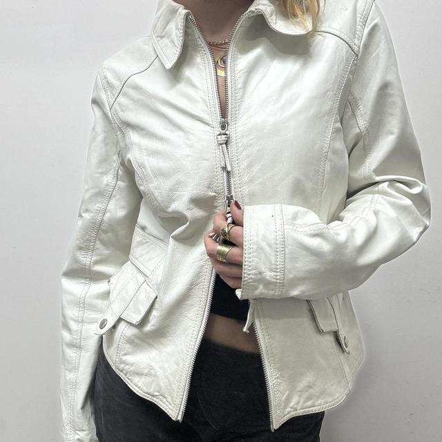 White cargo leather jacket