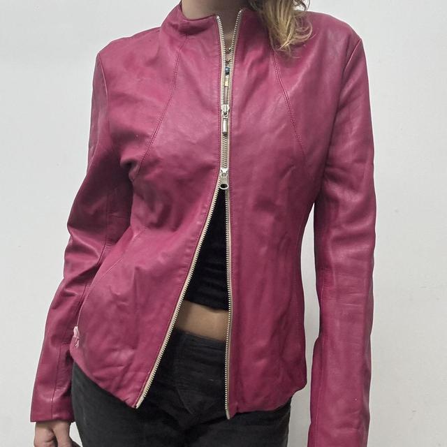 Fitted 90s pink leather jacket