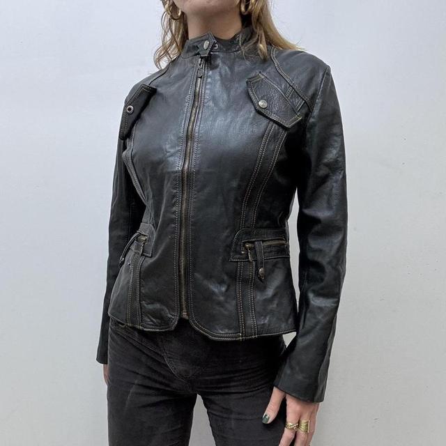 Vintage black leather biker jacket
