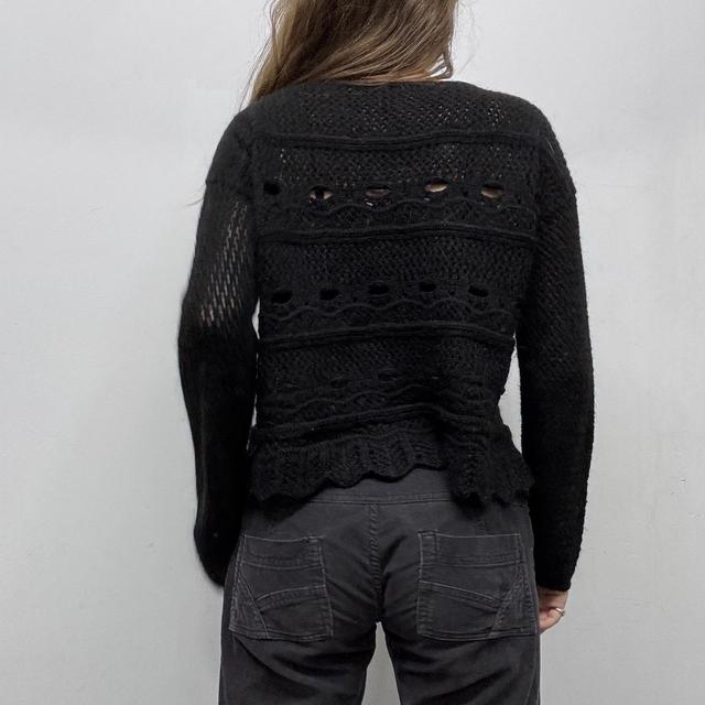 Sheer pointelle black lace knit jumper