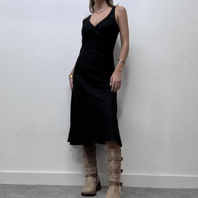 Black flared midi dress