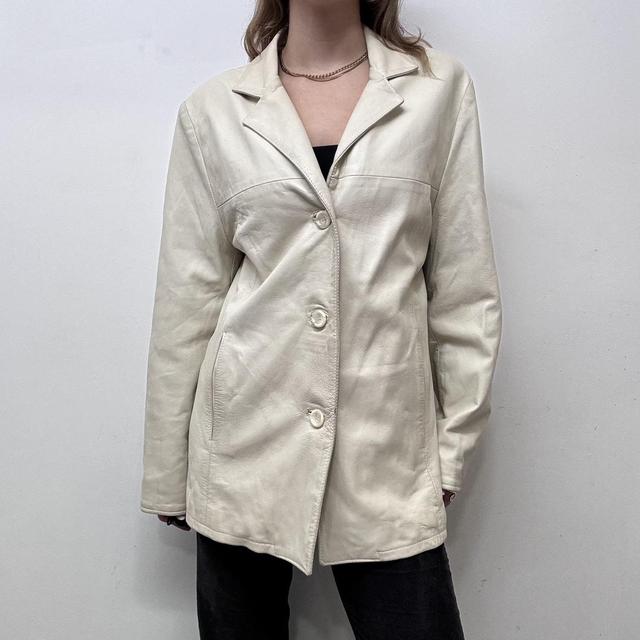 Cream minimalist leather blazer jacket