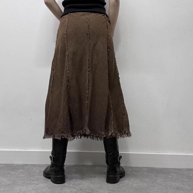 Brown distressed frayed maxi skirt