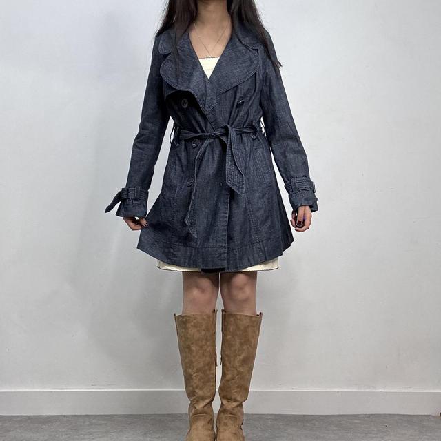 Denim cropped trench coat mac