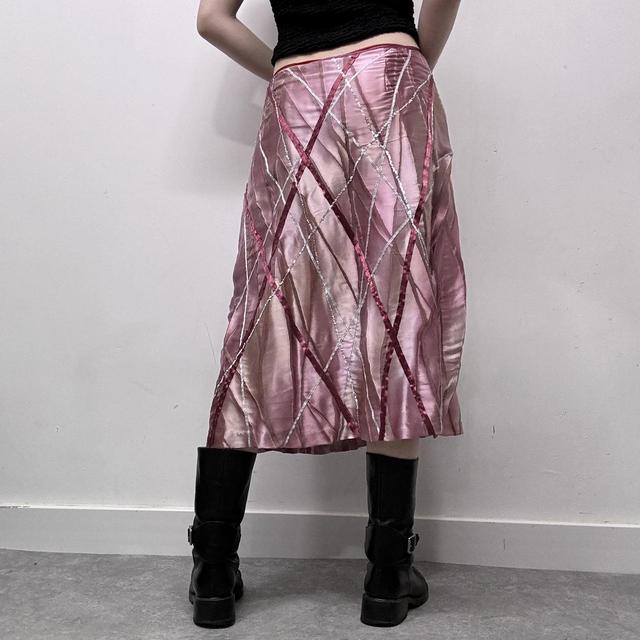 Pink satin ribbon embeslished midi skirt