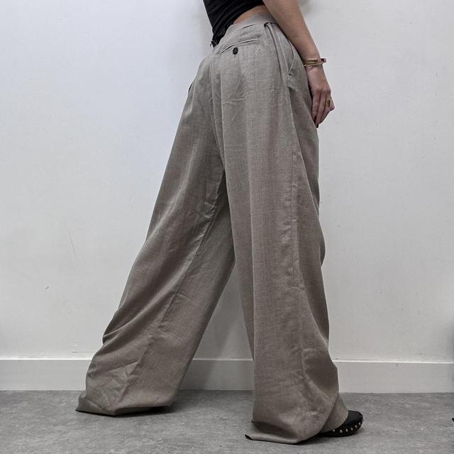 Beige oversized wide leg wool trousers