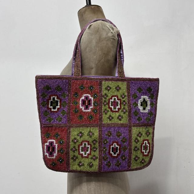 Beaded patterned tote bag
