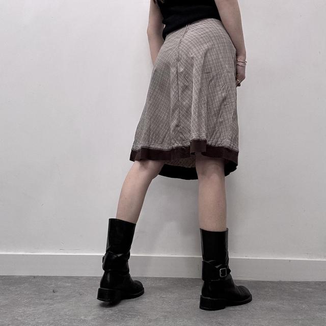 Checked tartan brown midi skirt