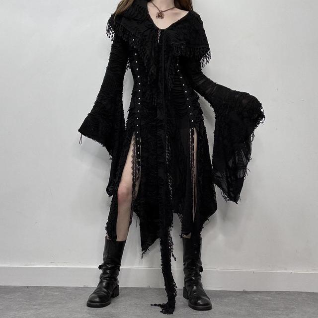 Black lace grunge flare dress cardigan