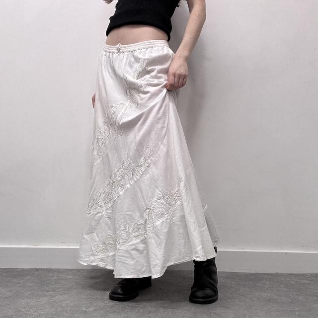 White lace embroidered maxi skirt