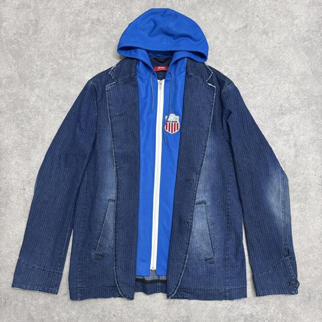 Pinstripe denim blazer with hoodie