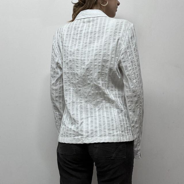White ribbed pinstripe textured blazer