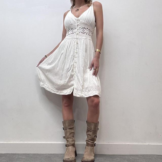 White lace boho flared midi dress