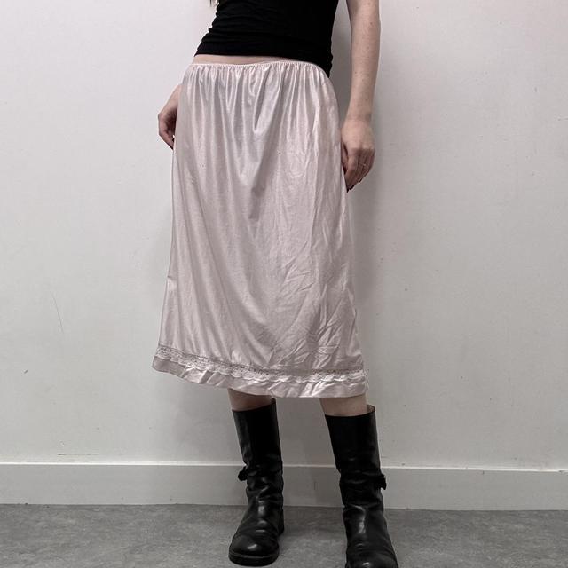 Vintage coquette pink lace slip skirt