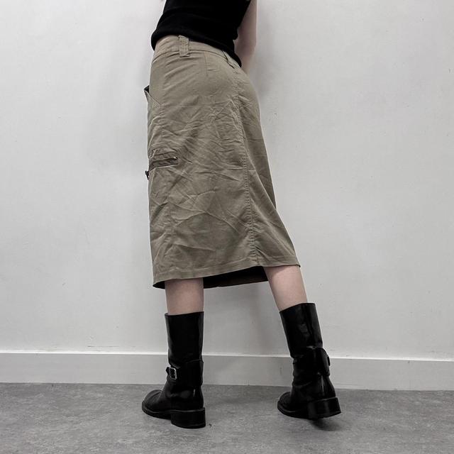 Khaki cargo zipper midi skirt
