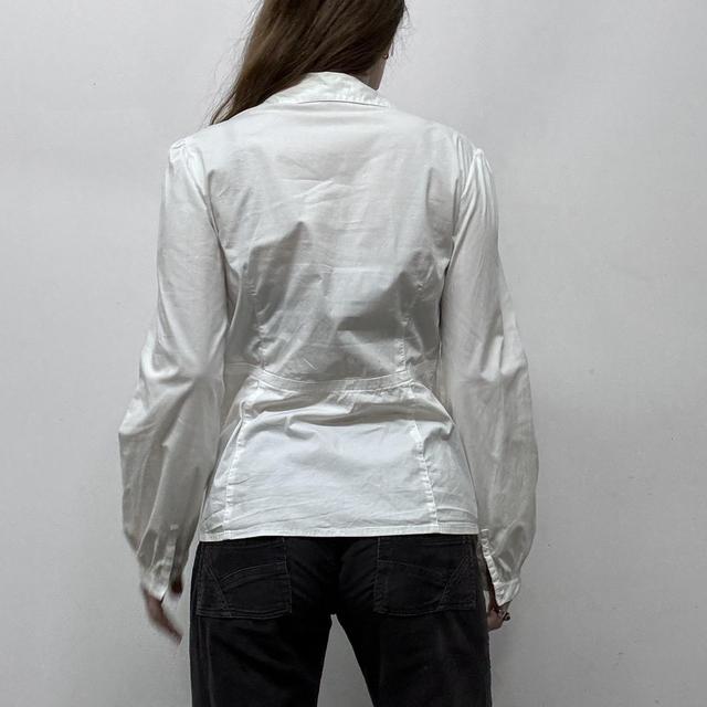 White puff sleeve button up shirt