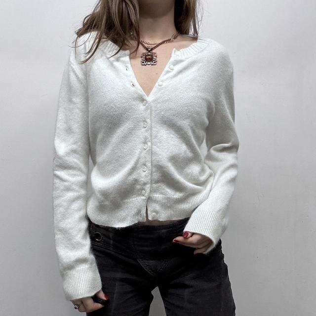 White fluffy knit angora cardigan