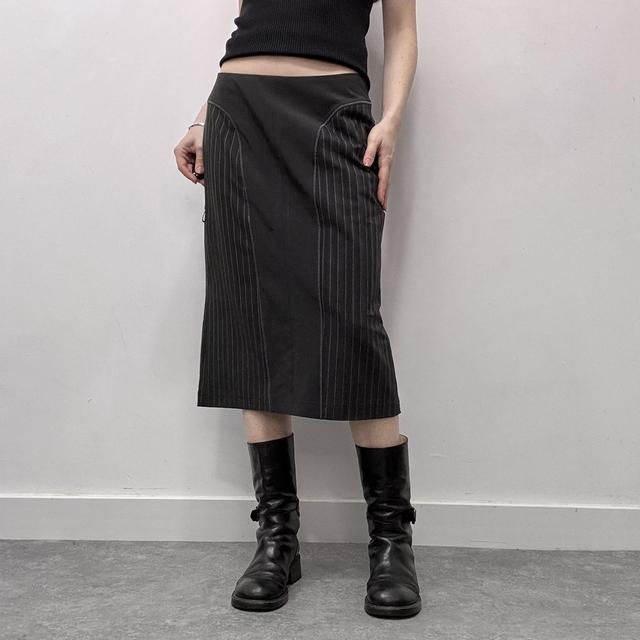 Grey pinstripe office skirt