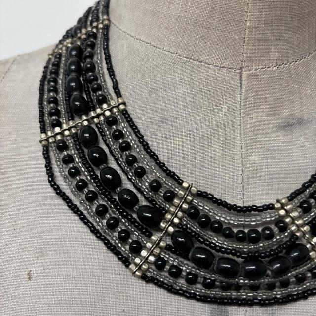 Oversized black beaded collar necklace