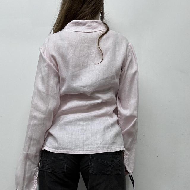 Pink flared distressed ruffle shirt