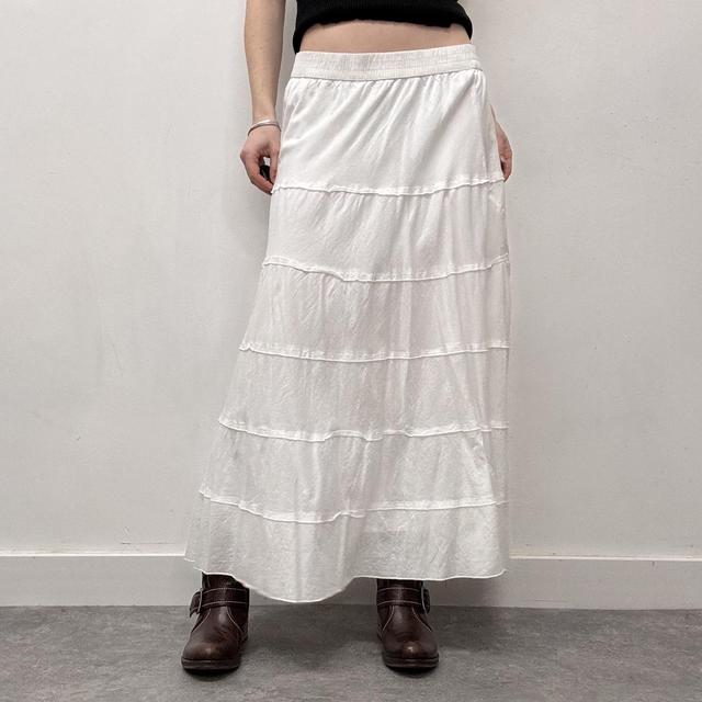 White cotton tiered maxi skirt