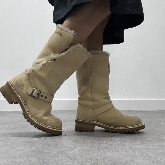 Tan suede biker boots