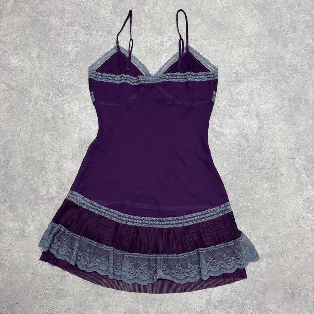 Purple ruffle sheer lace slip dress