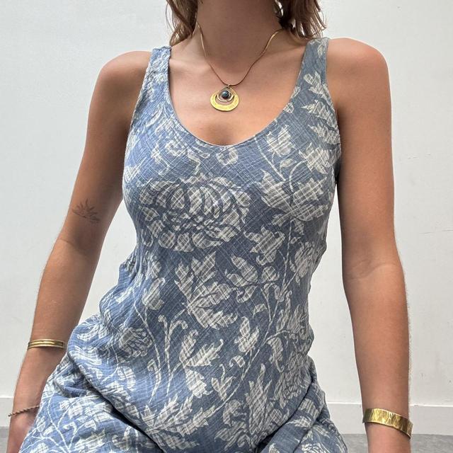 Blue floral paisley midi dress