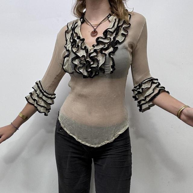Lace silk ruffle blouse
