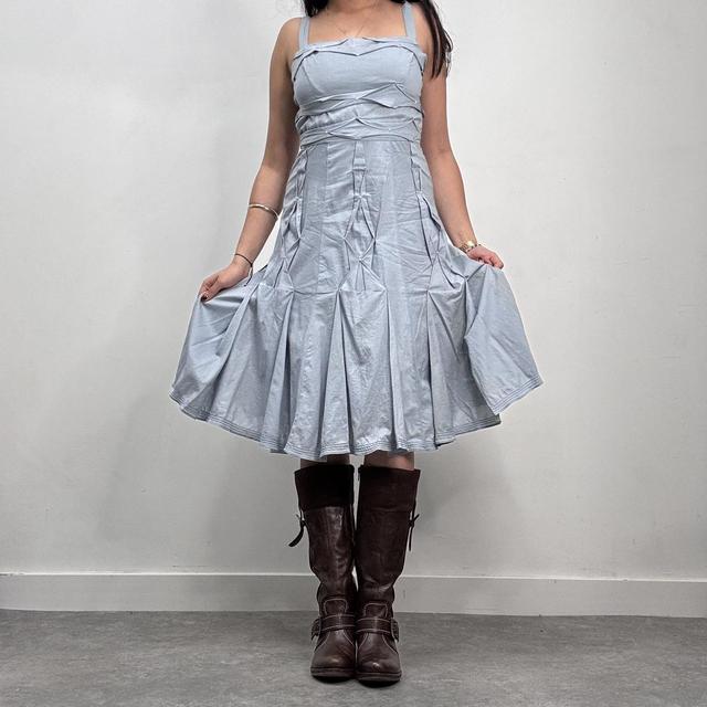 Blue gathered puff midi dress