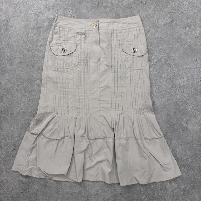 Tan pleated flared midi skirt