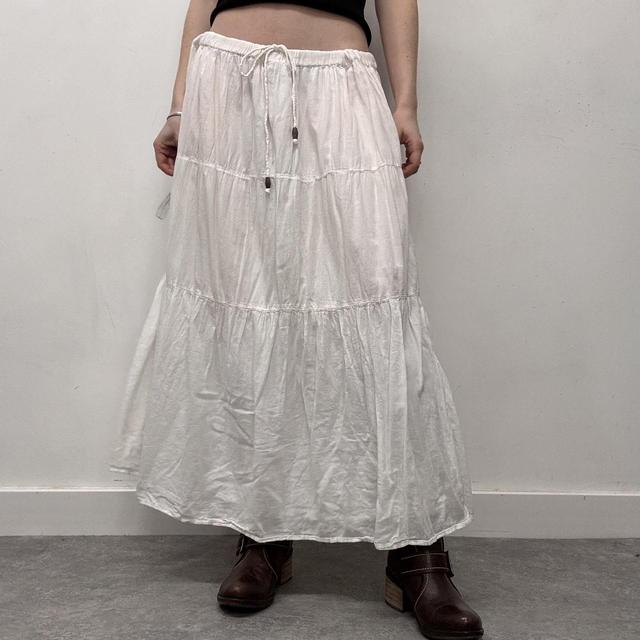 Tiered white cotton maxi skirt