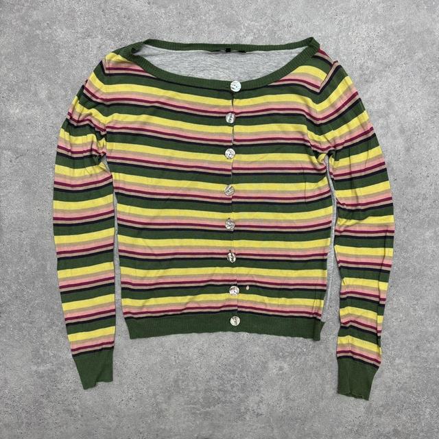 Vintage slouchy rainbow striped graphic cardigan