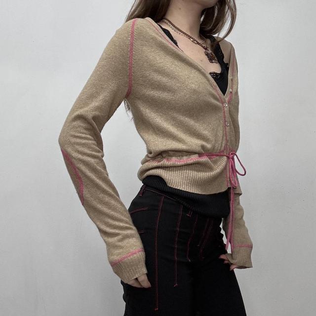 Slouchy tan knit cashmere cardigan