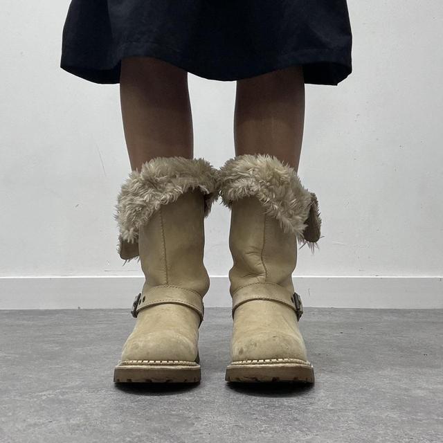 Tan suede biker boots