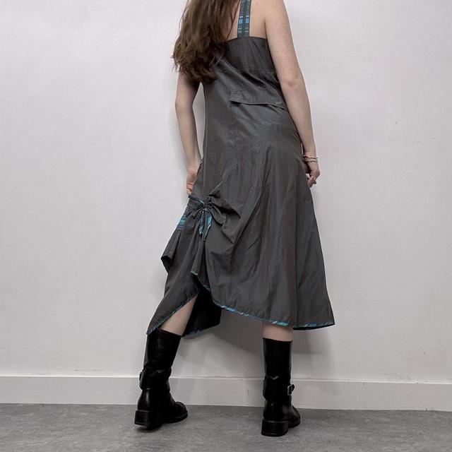 Pinstripe nylon asymmetric maxi dress