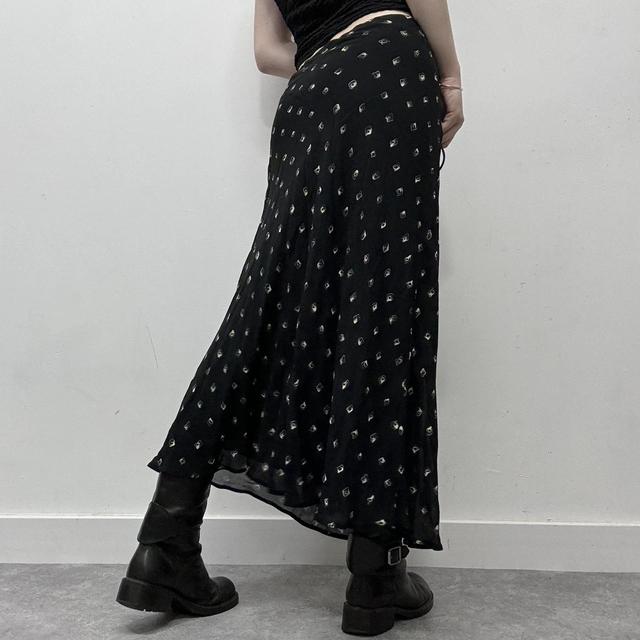 Black bias cut patterned summer skirt