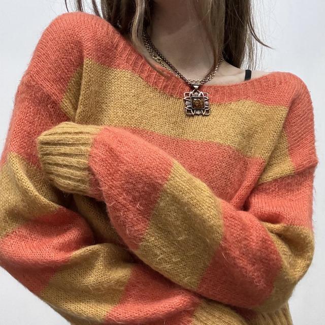 Striped slouchy mohair knit jumper