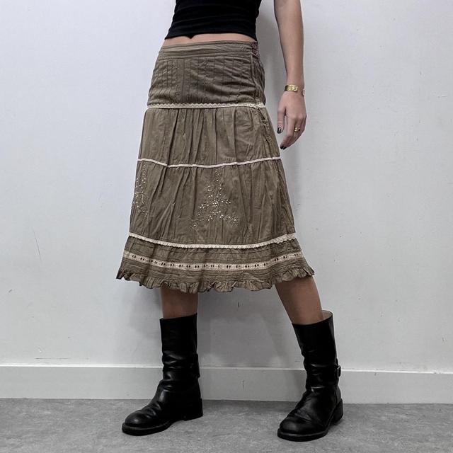Khaki layered lace ribbon fairy skirt