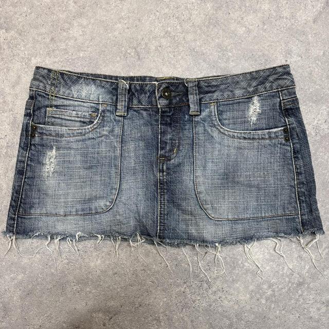 Denim fray mini skirt