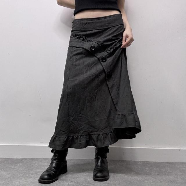Grey asymmetric button ruffle skirt