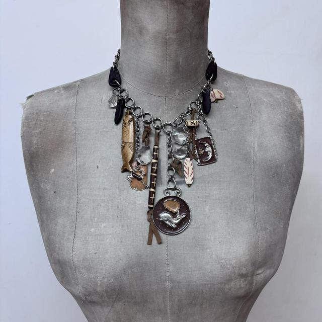 Layered chain archival charm necklace