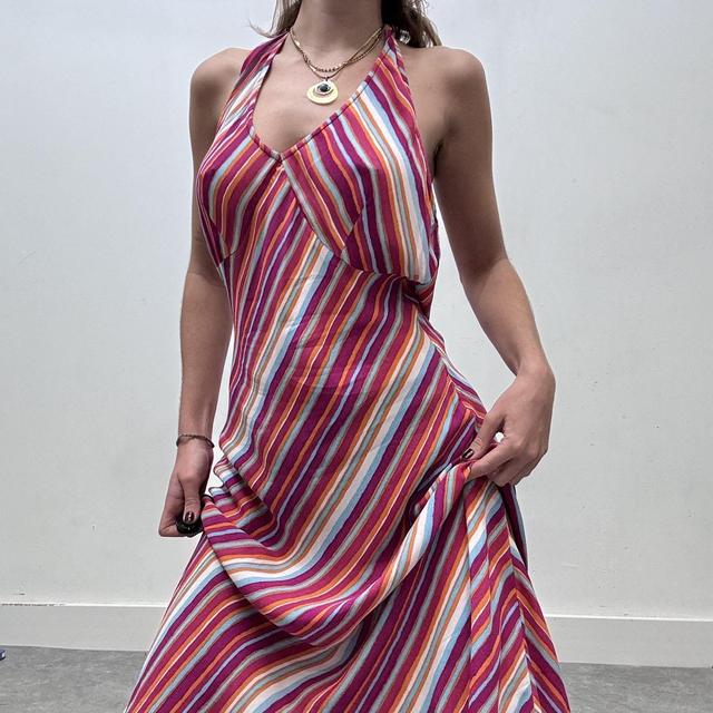 Pinstripe pink y2k halter dress