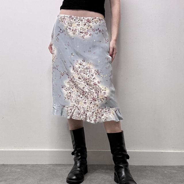 90s bias floral silk skirt