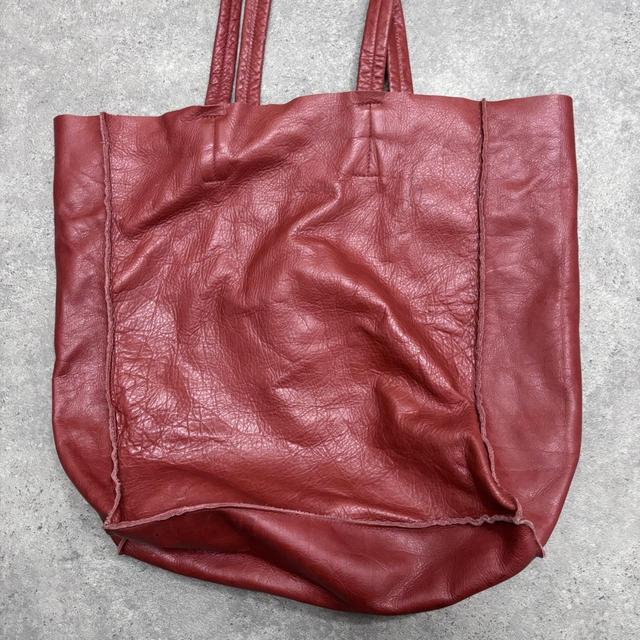 Red leather tote bag