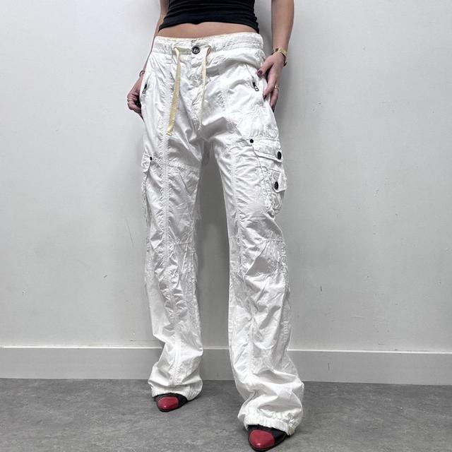 White y2k cargo wide leg pants
