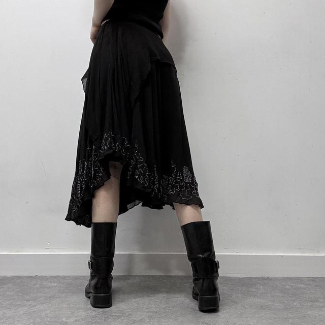 Flared layered beaded silk drape skirt