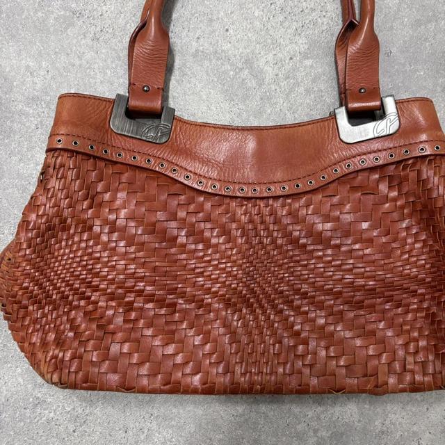 Woven leather shoulder bag