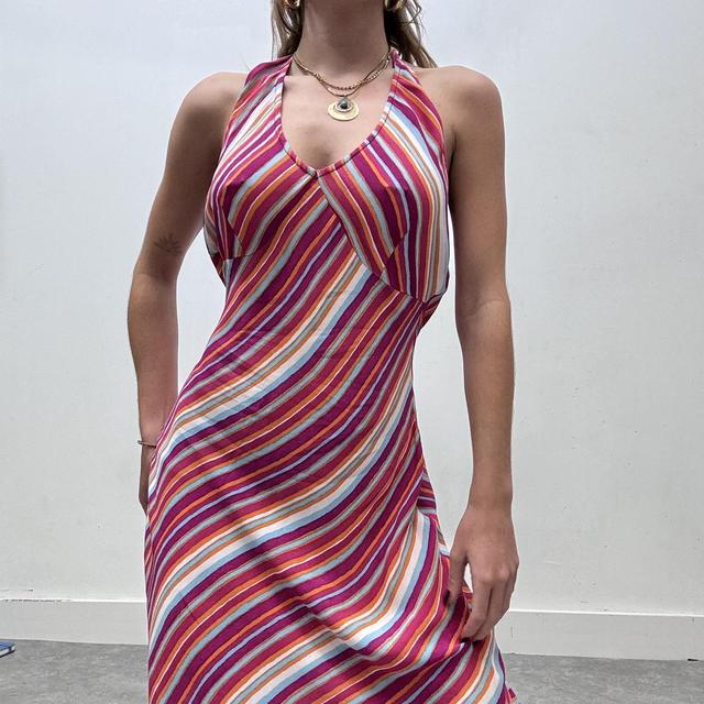 Pinstripe pink y2k halter dress