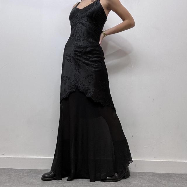 Black satin layered maxi dress